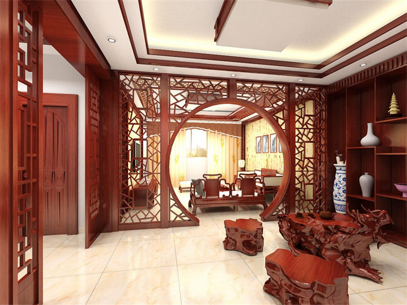 中式客厅墙面颜色装修设计图