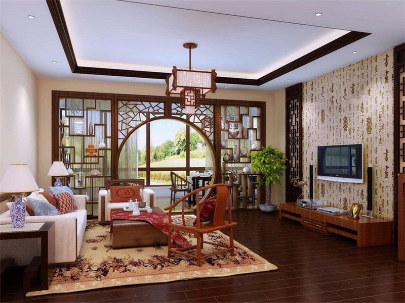 中式风复式楼客厅装修效果图
