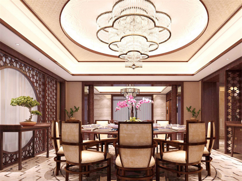 中式餐厅6人圆餐桌装修效果图