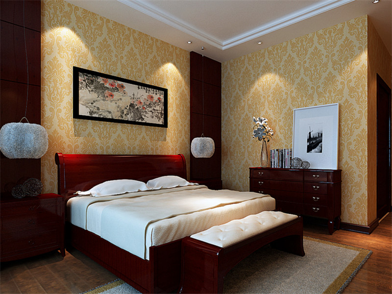 中式风卧室背景墙装修图