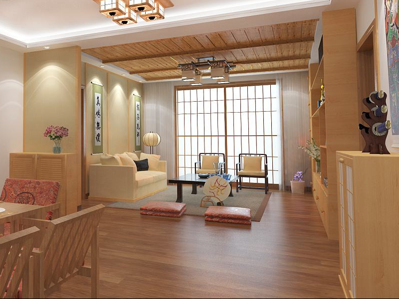 日式小户型客厅原木风设计效果图