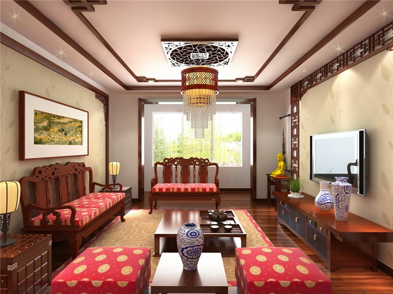 大户型中式古典客厅装修设计效果图