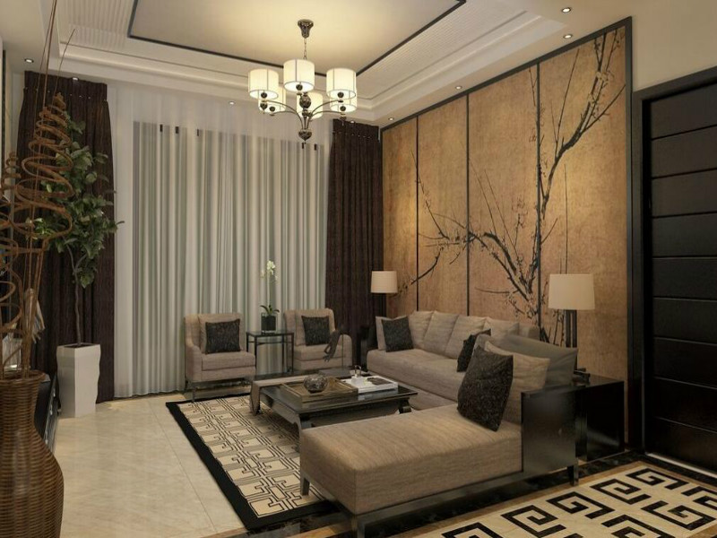 中式简约风格设计客厅装修效果图