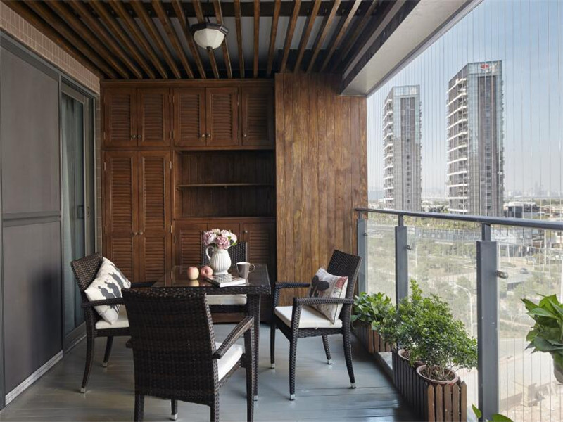 现代中式半封闭阳台茶室装修效果图