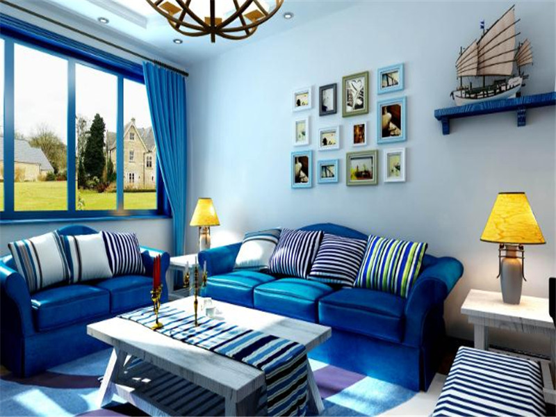 小居室地中海风格客厅沙发背景墙效果图