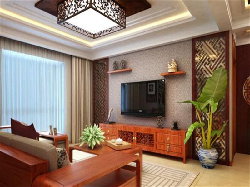 中式小户型客厅电视墙装修案例效果图