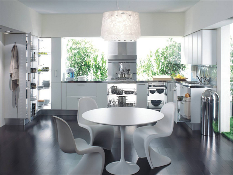 现代简约开放式厨房白色橱柜装修图