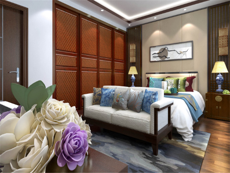 中式风格一居室卧室入墙衣柜设计图