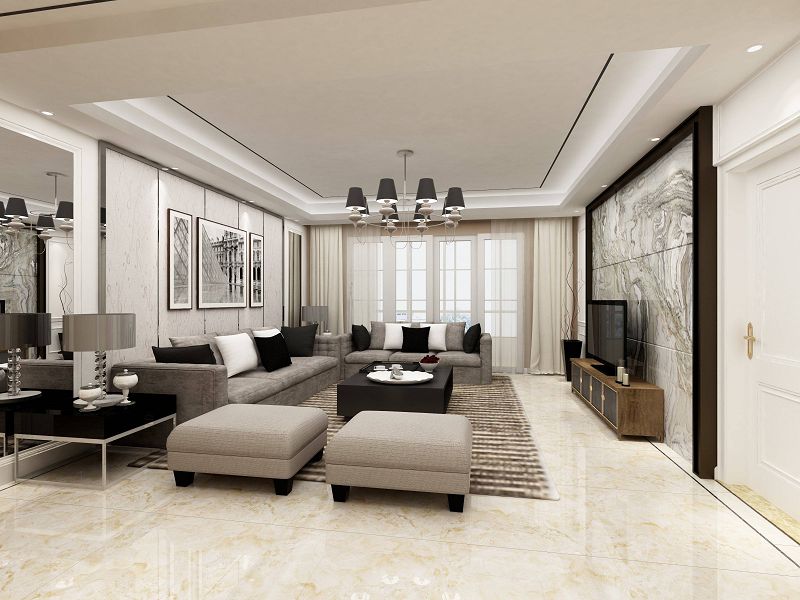 黑白灰简约典雅新中式客厅设计图