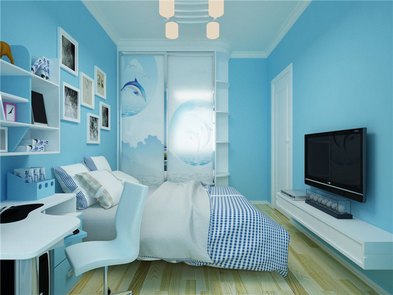 现代时尚风蓝色卧室装修效果图