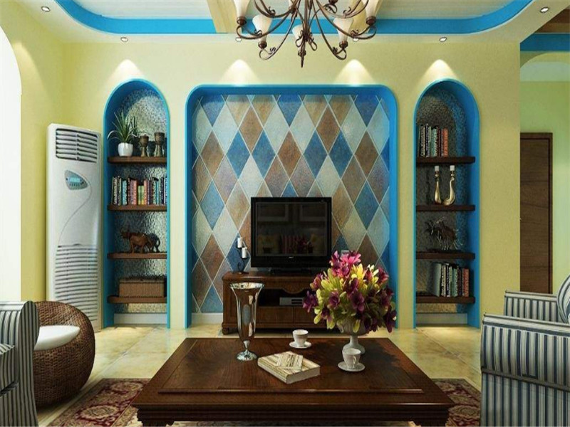 时尚地中海风格一居室客厅电视背景墙装修效果图