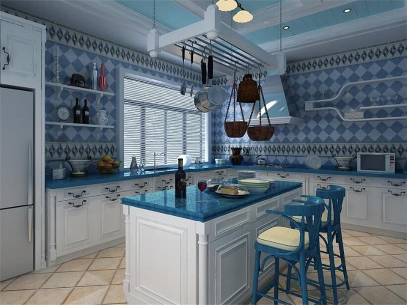 地中海风格开放式厨房吧台设计