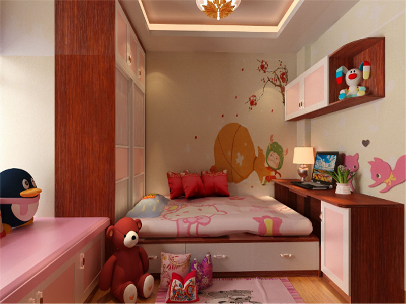 简约粉色儿童卧室实木衣柜设计图