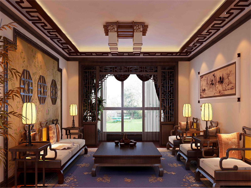 中式风格小三居客厅沙发背景墙设计图