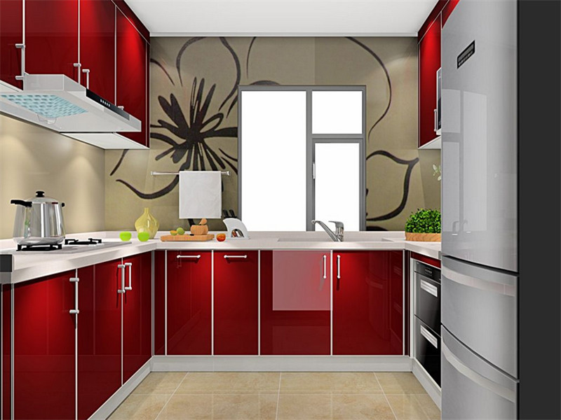 现代小厨房红色橱柜装修效果图