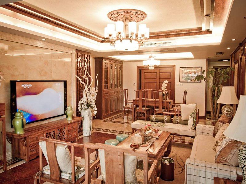 新中式客厅餐厅一体化设计图欣赏