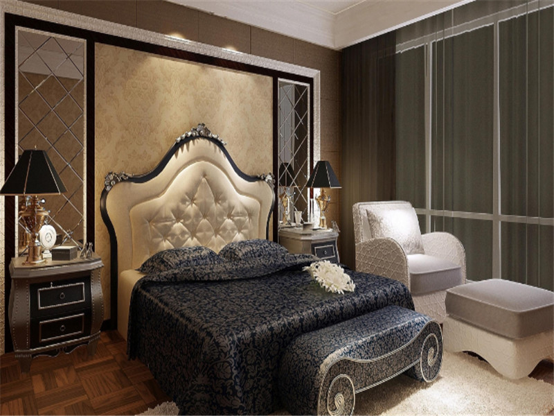 时尚欧式风格一居室卧室床头背景墙装修效果图