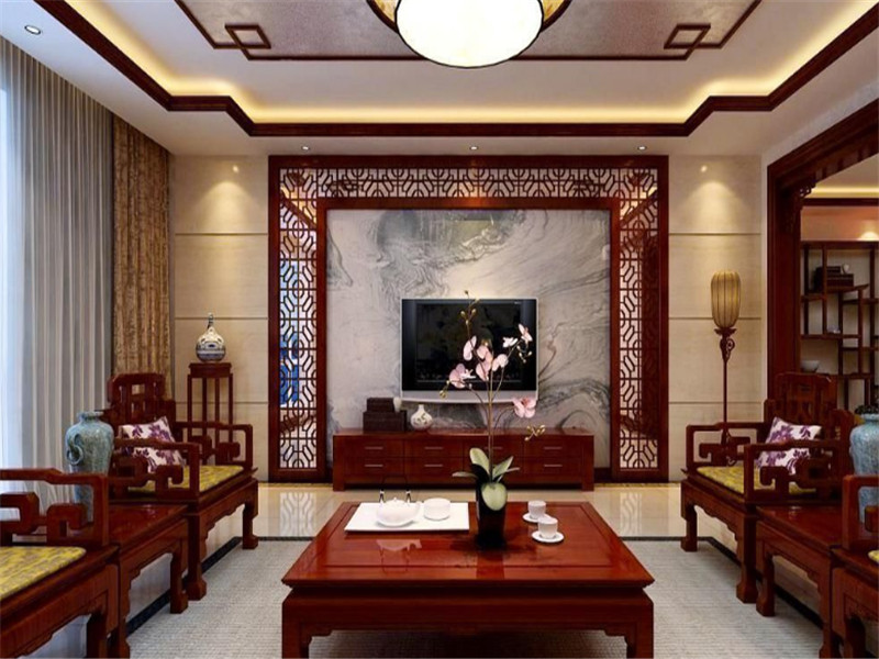 中式客厅电视背景墙装修效果图