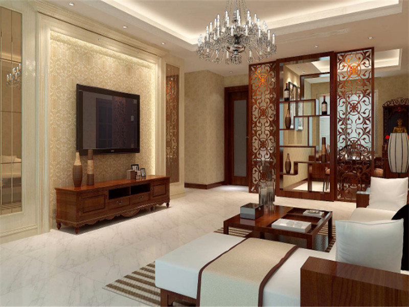 中式风格一居室客厅电视背景墙设计图