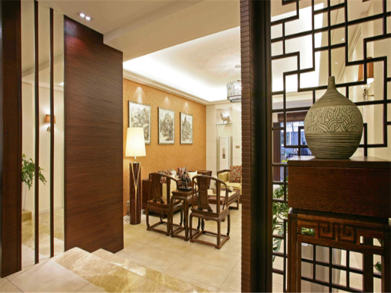 中式风格一室一厅客厅沙发背景墙装修效果图