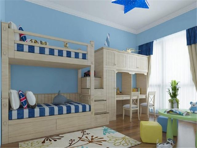 蓝色儿童房上下床装修设计效果图