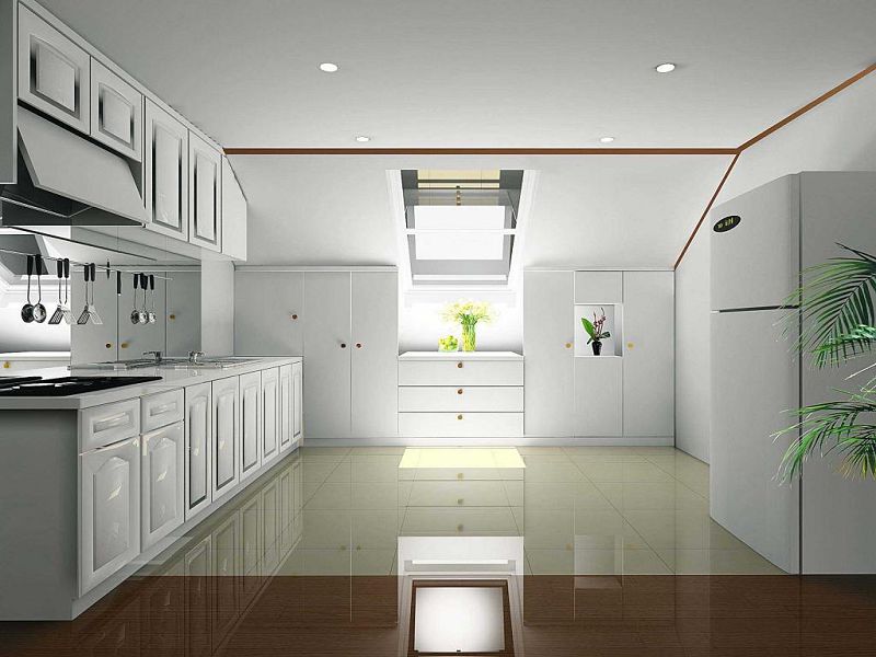 阁楼厨房纯白色系简装效果图