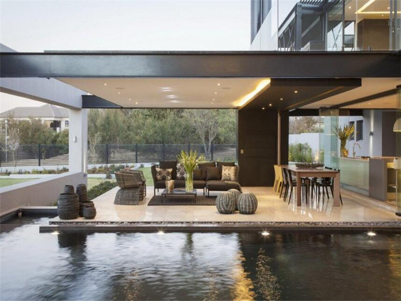 现代美式别墅露天阳台泳池设计效果图