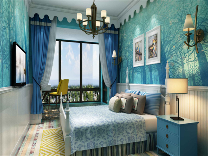 地中海风格卧室床头背景墙装修设计图