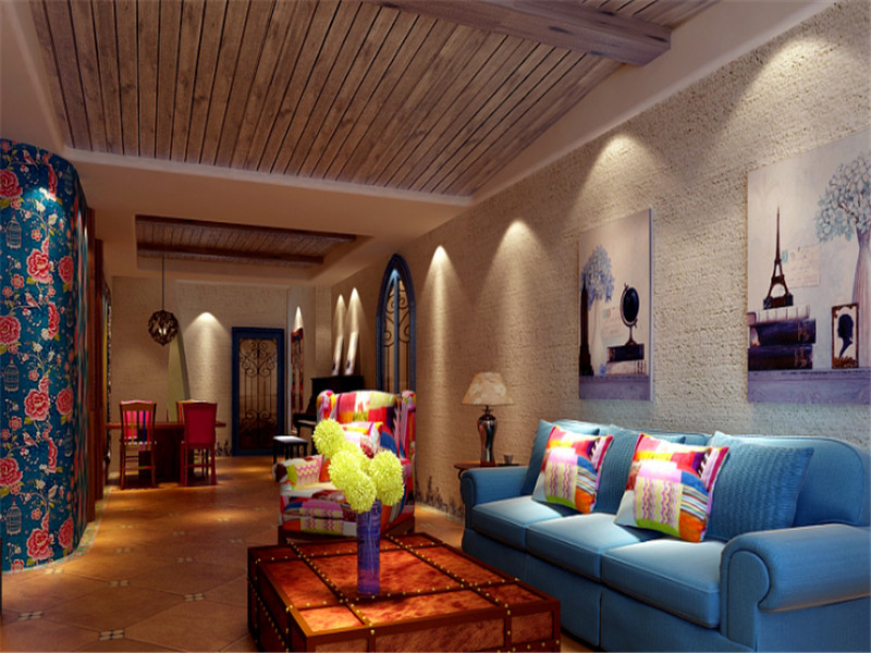 地中海风格一居室客厅沙发背景墙设计图