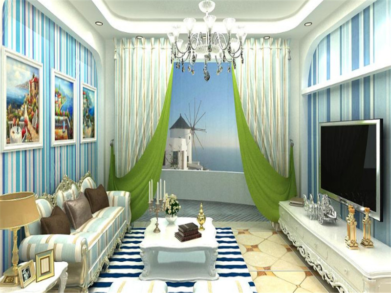 地中海风格小复式客厅电视背景墙设计图