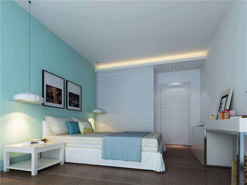 现代温馨蓝色卧室装修效果图