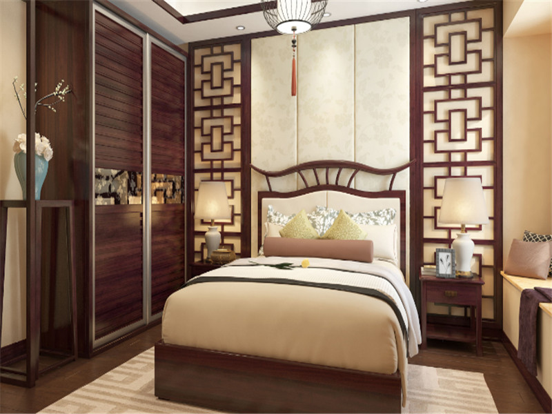 中式风格卧室实木推拉门衣柜设计图