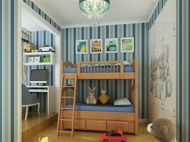小户型儿童房睡眠学习区域装修效果图