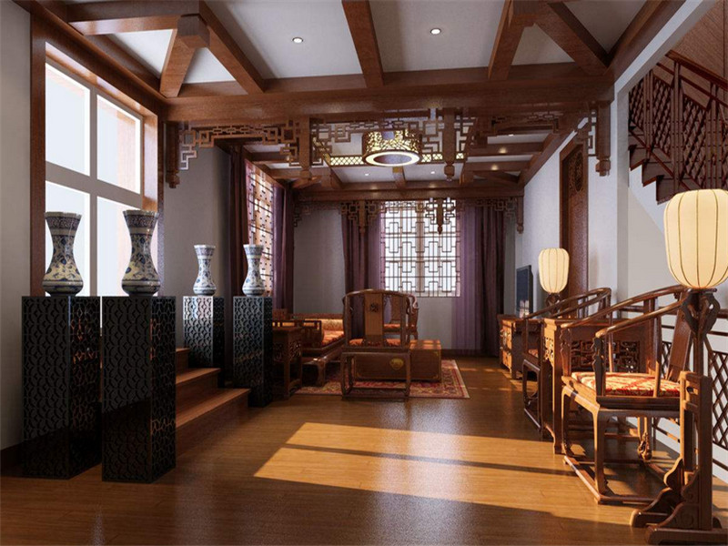 中式客厅木质吊顶装修效果图