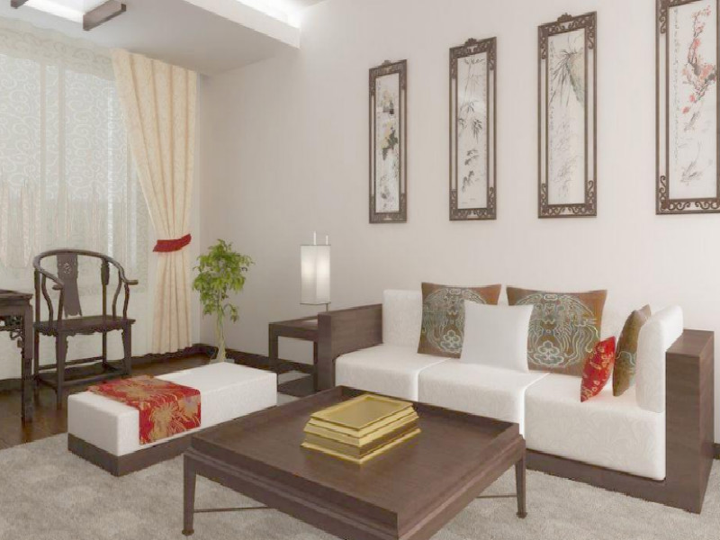 客厅中式风格沙发背景墙挂画效果图
