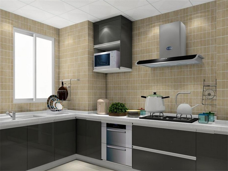 现代厨房黑色橱柜装修效果图