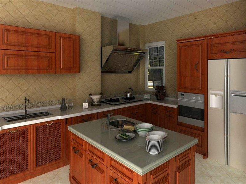 新中式小厨房实木整体橱柜装修效果图
