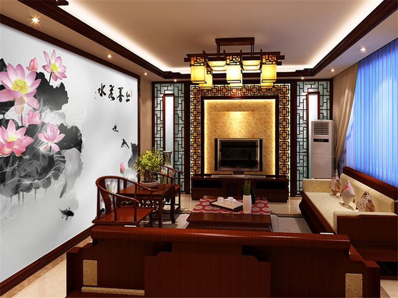 中式小户型客厅背景墙装修效果图