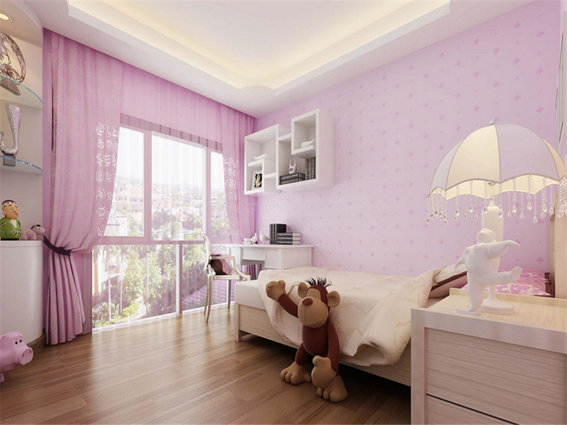 简约卧室粉色背景墙装修效果图