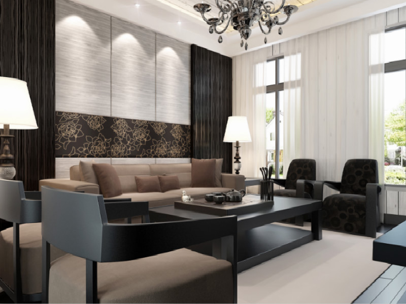  Decoration effect drawing of background wall of fashionable and modern living room